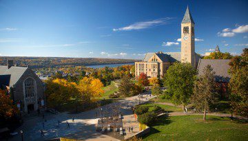 Scenic autumn view of Cornell campus displaying McGraw Tower.