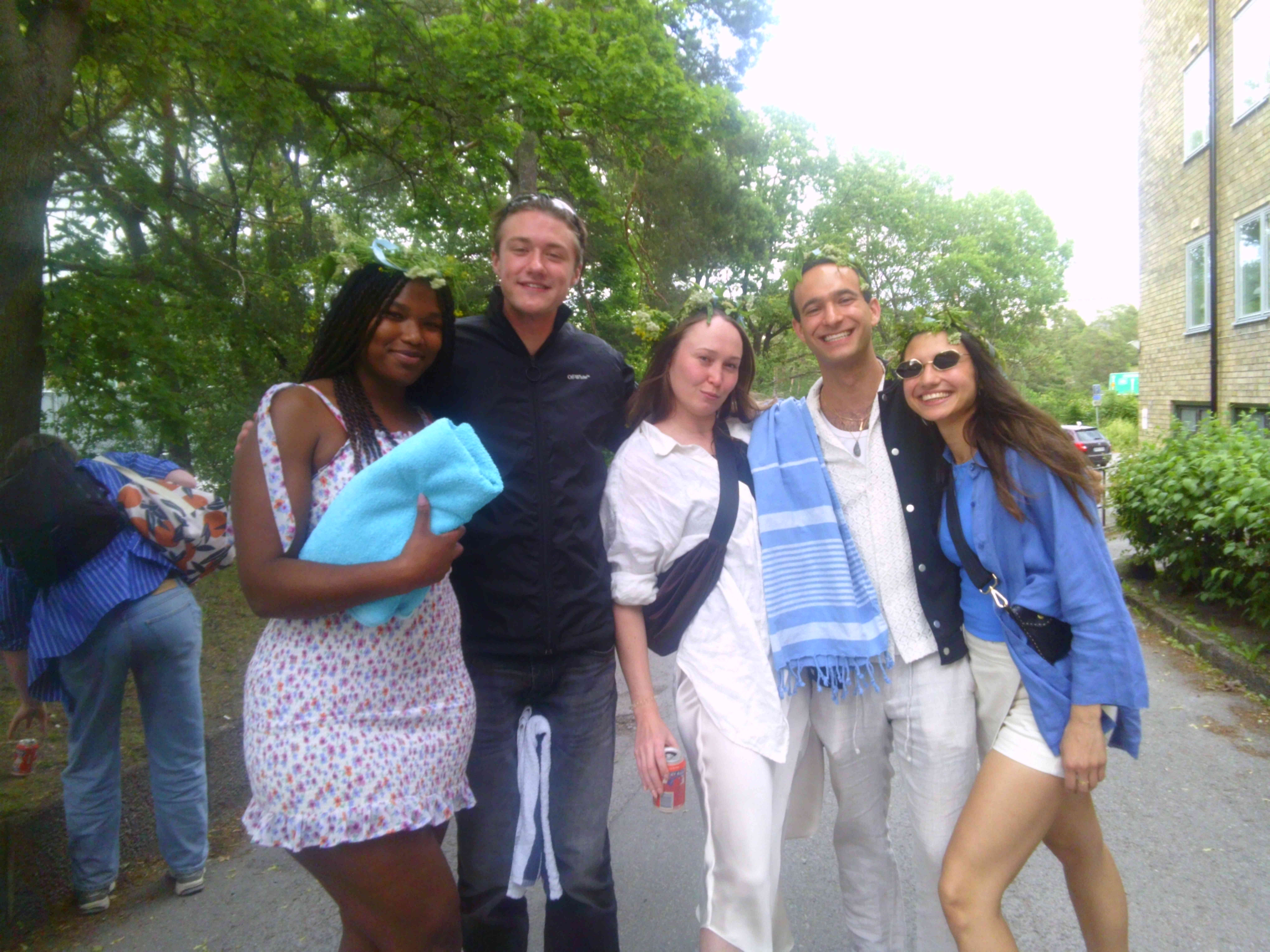 Summer Seward poses with fellow interns from SNAFU Records at the Midsommar celebration in Sweden.