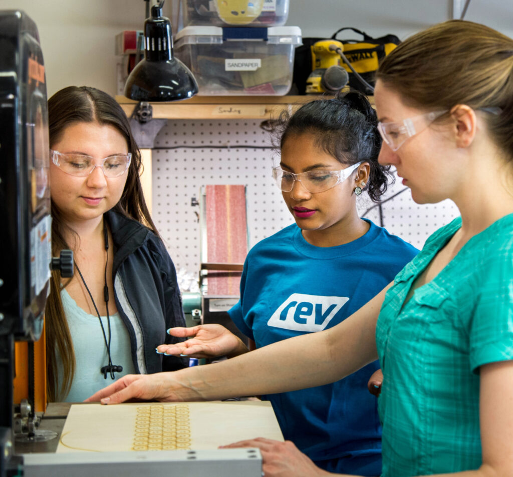 Three women working together on a prototyping project.