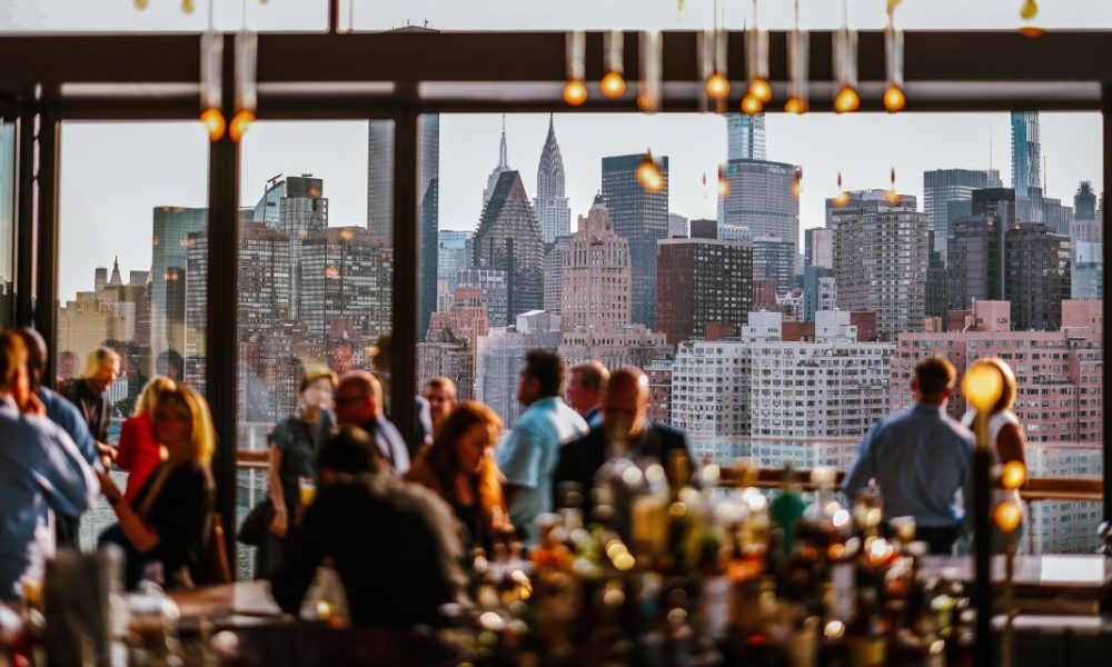 Event taking place with New York City skyline in background