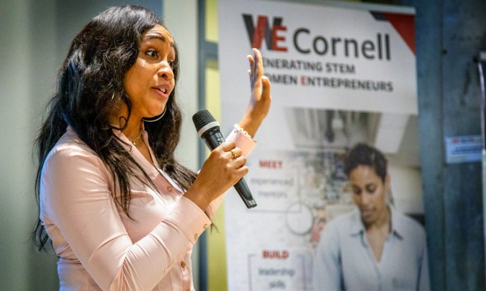W.E. Cornell Student speaks at a pitch event