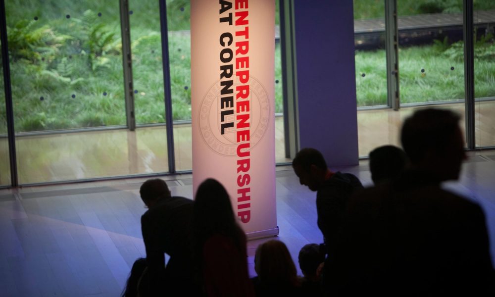 Entrepreneurship at Cornell vertical banner on stage