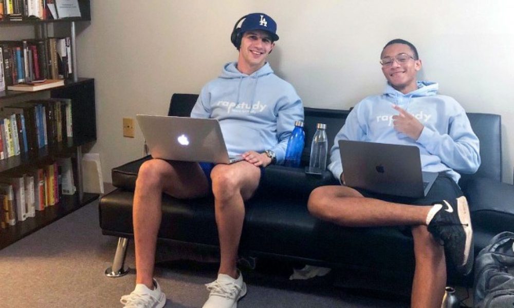Drew Speckman ’21, left, and Cosimo Fabrizio ’22, co-founders of rapStudy, an app that pairs popular song melodies with new lyrics meant to help elementary and middle schoolers learn in a wide range of topics.