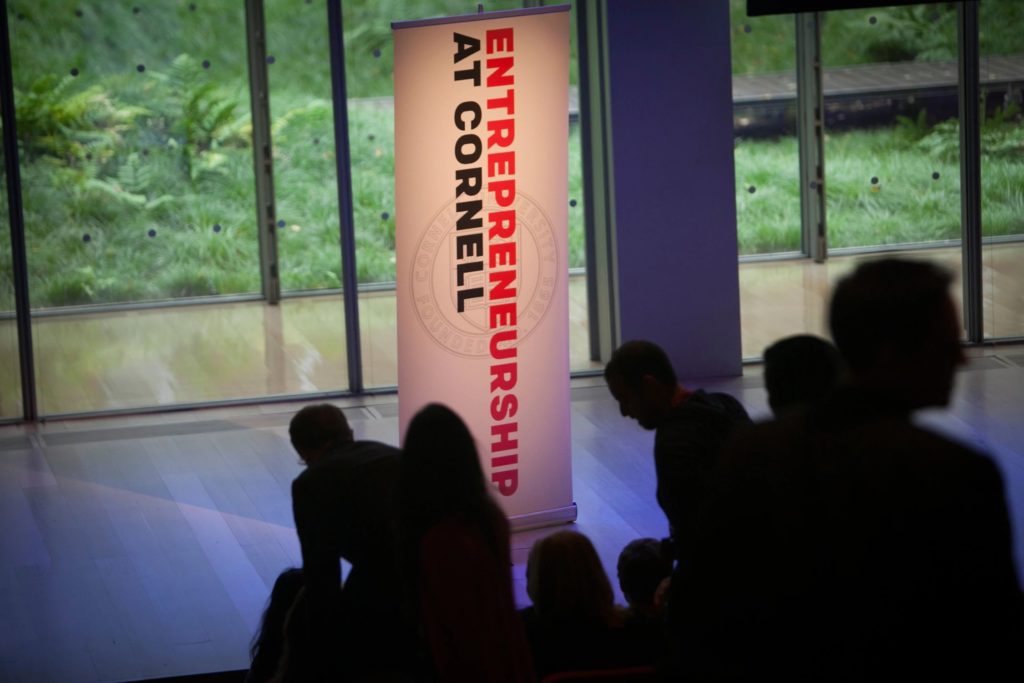 Entrepreneurship at Cornell vertical banner on stage