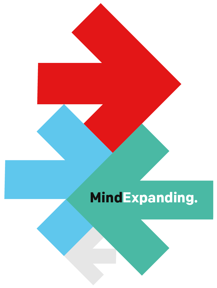 red, blue, green and white arrows going multiple ways with the words "Mind Expanding" in the green arrow